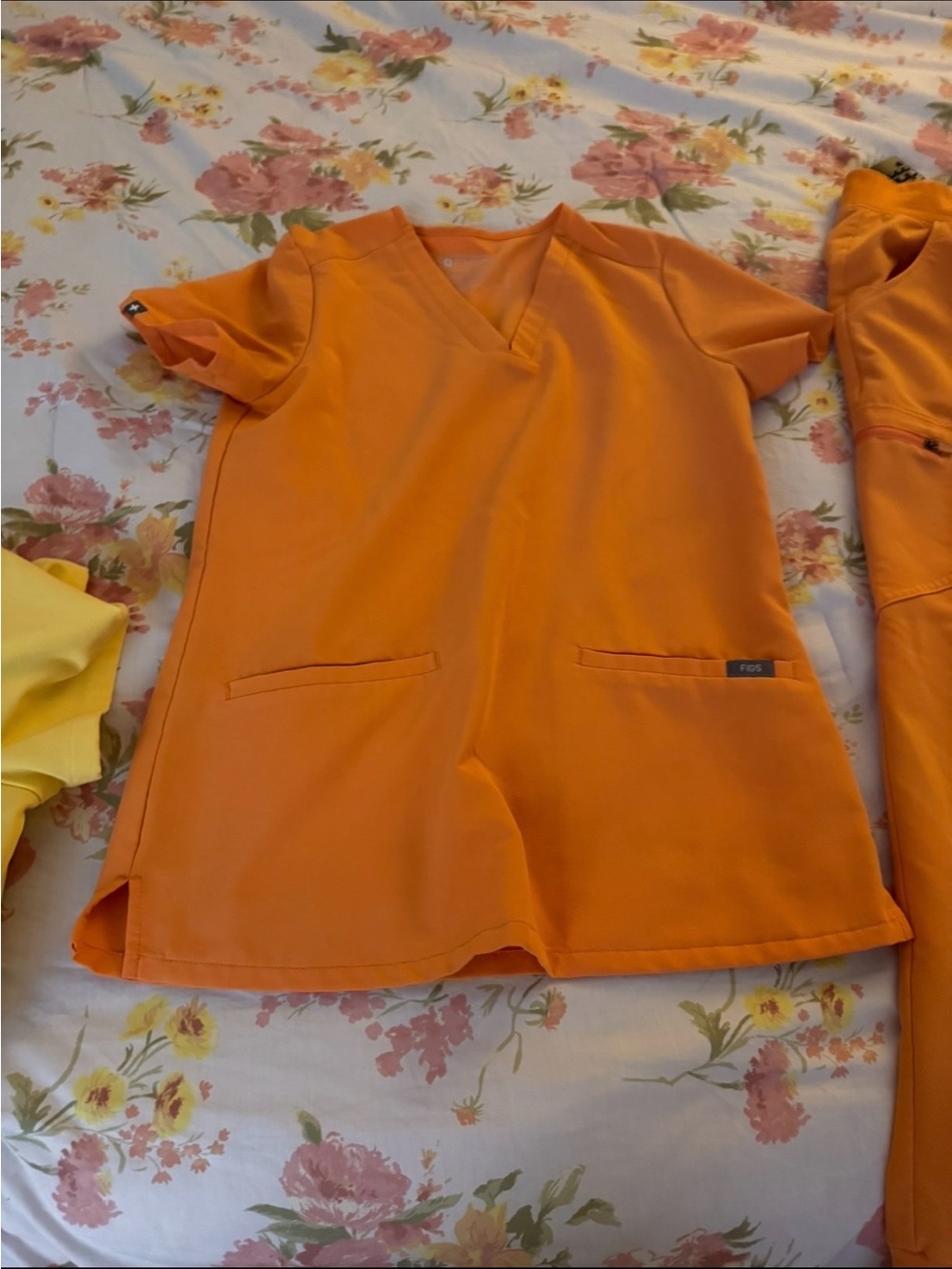 Figs Shakra Orange V-Neck Scrub Top and Zamora Jogger